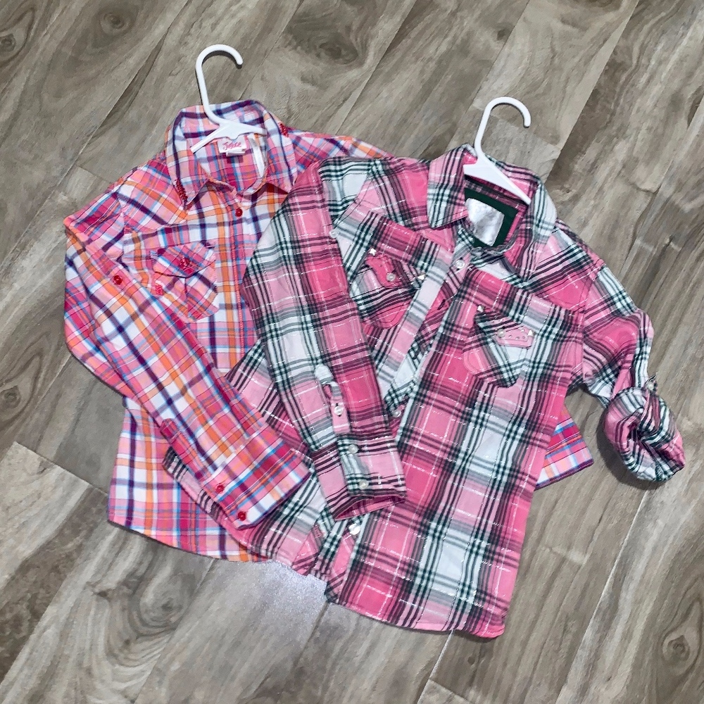 Two Justice Cowgirl Plaid Tops Girls